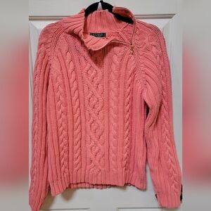 Lauren Ralph Lauren Coral/Pink Cowl Neck Cable Knit Sweater Size XL